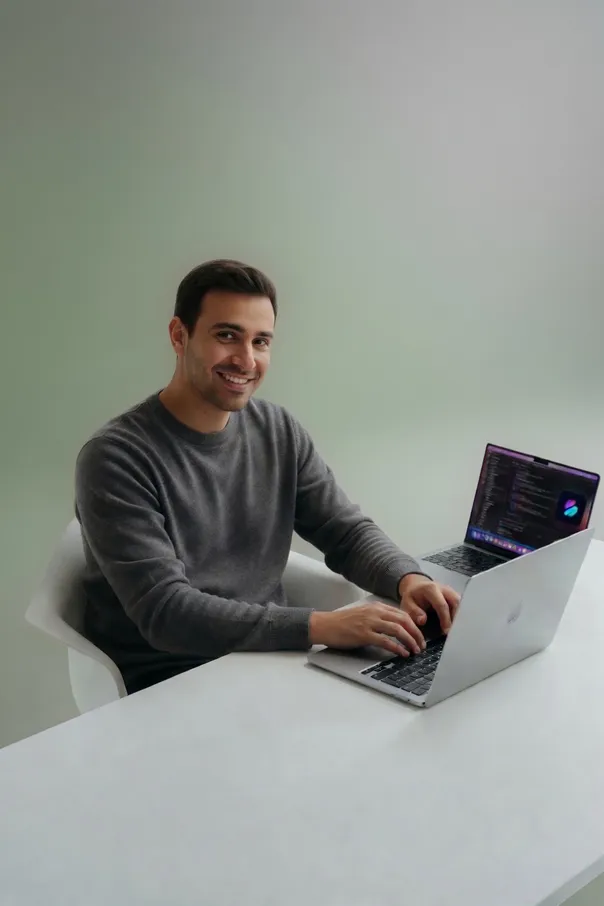 A senior engineer at the keyboard